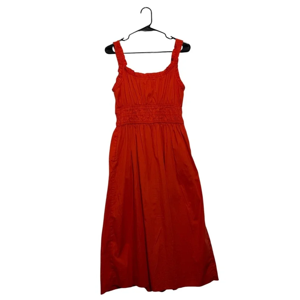 LC Lauren Conrad Shirred Tank Midi Dress Red Smocked Waist Ruffle Women's Size S - Picture 4 of 8